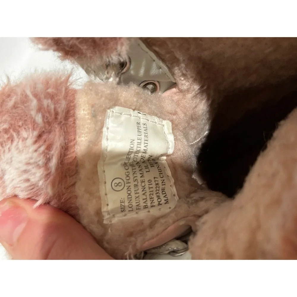 London Fog Girls Pink‎ & Gray Faux Fur Lined Winter Snow Boots Sz 8 Warm